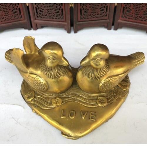 China brass Heart shape Mandarin duck crafts statue