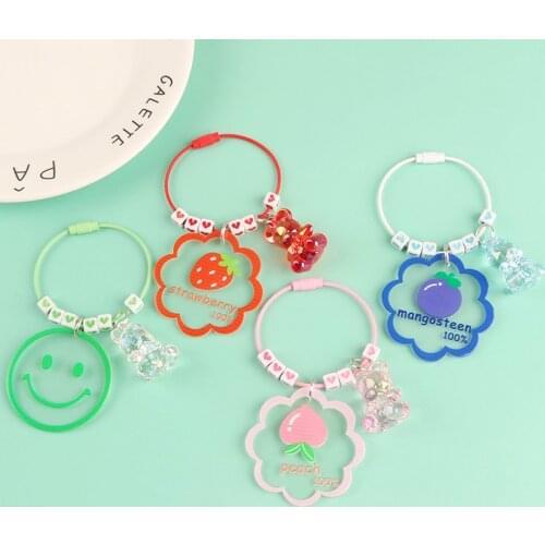 Cute Fresh Fruits Couples' Keychain Candy Color Bear Pendant Car Keys Decor Womens' Keyrings for Airpods Bag Bakpack Charms Gift