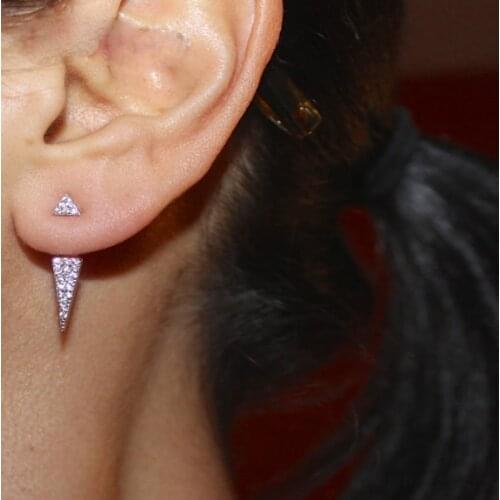 Fashion 100% 925 Sterling Silver jacket high qualitity micro pave AAA cubic zirconia cz triangle women double side earring