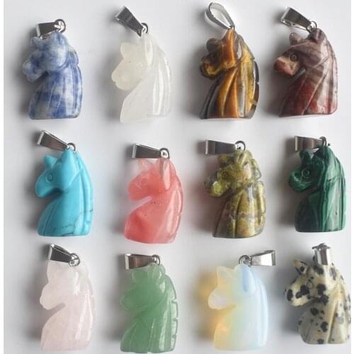2020 New fashion natural stone mix carved animal horse head charms pendants for jewelry making 12pcs/lot wholesale free shipping