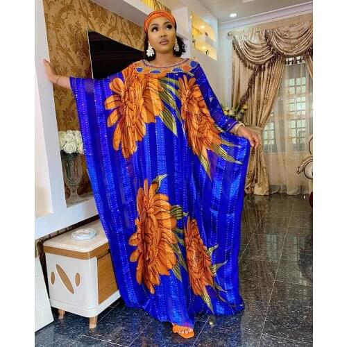 New African Women Dashiki ABAYA Robes Loose Long Dress Chiffon Digital Classic Print Industry Hot Drilling Free Size 2Piece