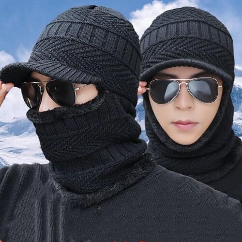 New Unisex Add Fleece Lined Winter Hat Wool Warm Knitted Hat Set Thick Soft Stretch Winter Hats For Men Women Leisure Beanie Cap