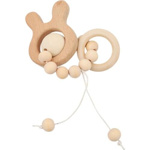 New Arrival Baby Nursing Cartoon Animal Wooden Teether Chew Beads Teething Wood Rattles Toys Teether Montessori
