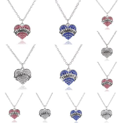 Teachers' Day Family Women Men Jewelry Gift Crystal Heart letter Pendant Necklaces For Nurse Grandma Best Friend Faith Choker