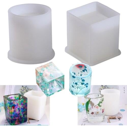 Handmade Silicone Mould DIY Succulent Plants Pot Pen Holder Mould Clay Square/Round Crystal Silicone Clay Mould Cake Tool