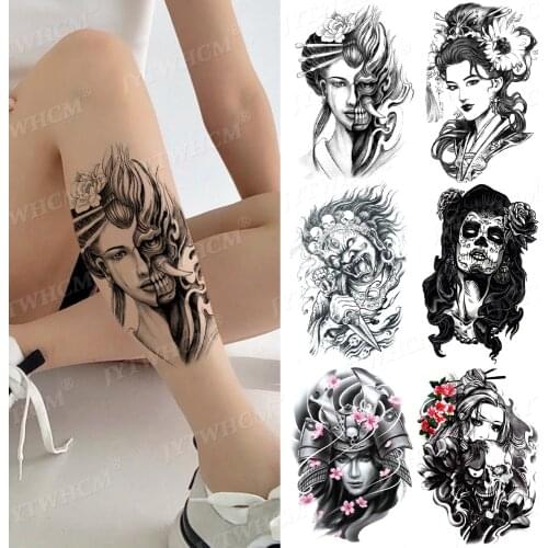 Sexy Womens Temporary Tattoo Art Couple Characters Devil Two-Faced People Skeleton Sketches Waterproof Old School Tatto Sticker