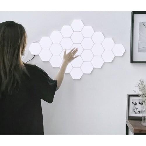 Modern LED Night Lights Hexagon Touch Sensitive Lamp Living Room Bedroom Sensitive Night Lamp DIY Quantum Modular Lamp Fixtures
