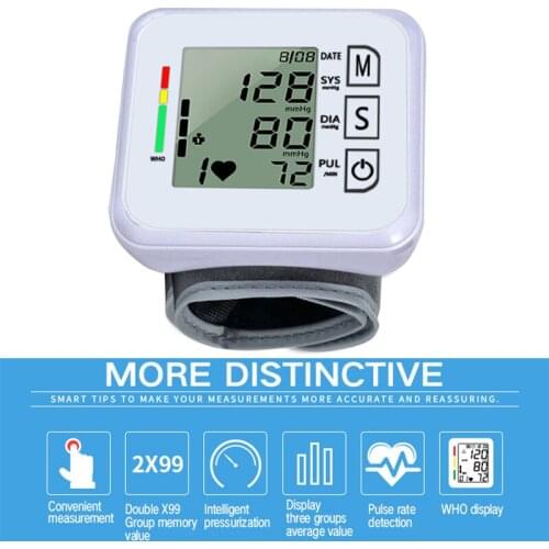 Automatic Digital LCD Display Medical Wrist Blood Pressure Monitor Heart Beat Rate Pulse Meter Tonometer Sphygmomanometer