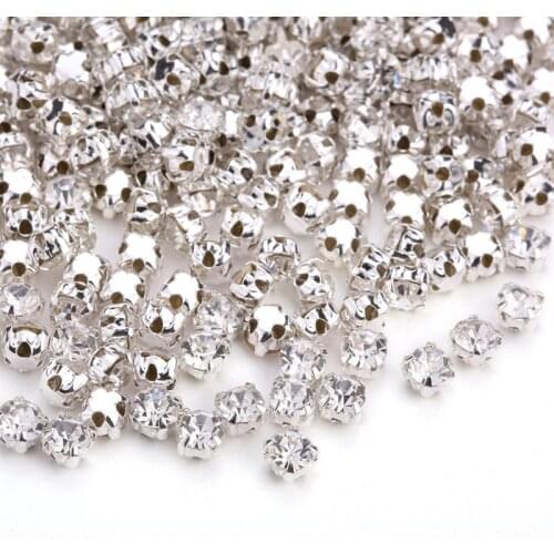 TPSMOC 4mm/5mm/6mm/8mm Silver Claw Base glass Crystal Rhinestone Sew On Bridal Dress Decorate Hair Jewelry Making stones