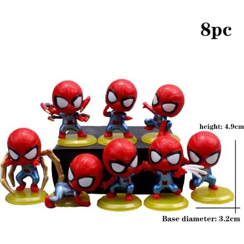 Spiderman Cake Decoration Ornaments Q Version Solid PVC Yellow Base Spider 8 Piece Set of Heroes Anime Hand Office Ornaments