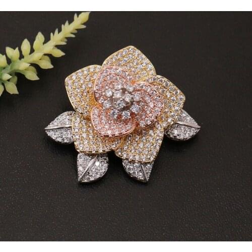 Vanifin Fashion Jewelry New Design Full Micro Flower with Leaf Brooch Pin for Wedding Party Luxury Popular Gift