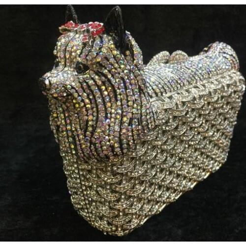 Vintage Style dog silver Crystal Evening Bags Women Solid gold Clutch Bag Lady Wedding Purse With Chain Diamond Handbags wallets