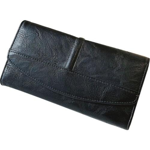 066F Vintage Trifold Wallet Women Long PU Leather Wallets Female Clutch Purse Hasp Phone Bag Girl Credit Card Holder