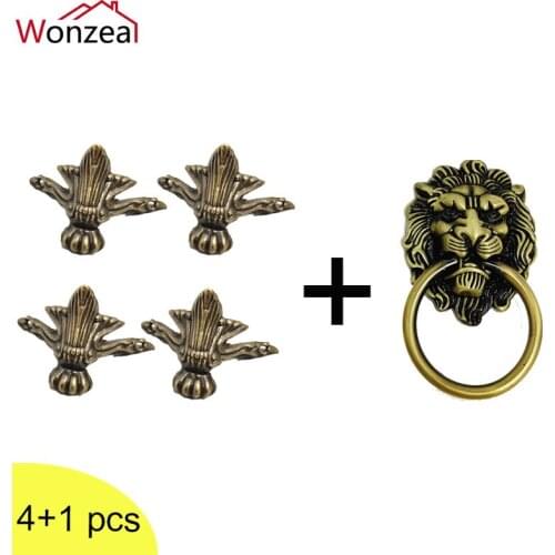 Wonzeal Antique Wood Box Feet Leg Corner Protector Triangle Rattan Carved Decorative Bracket For Furniture Hardware