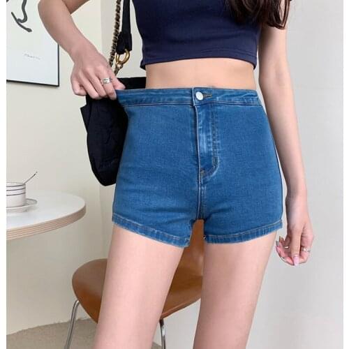 Young Girls Leisure Stretch Denim Shorts Womens Elastic High Waist Skinny Jeans Plus Size XS-XL Women Black Blue Pocket Jeans