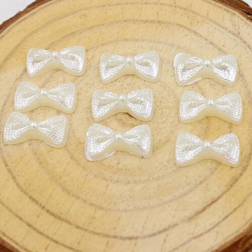 New New 15*9mm 50Pcs/100pcs Resin ABS imitation Pearl Bow Designed Flat back Cabochon Pearls Beads For DIY Decoration