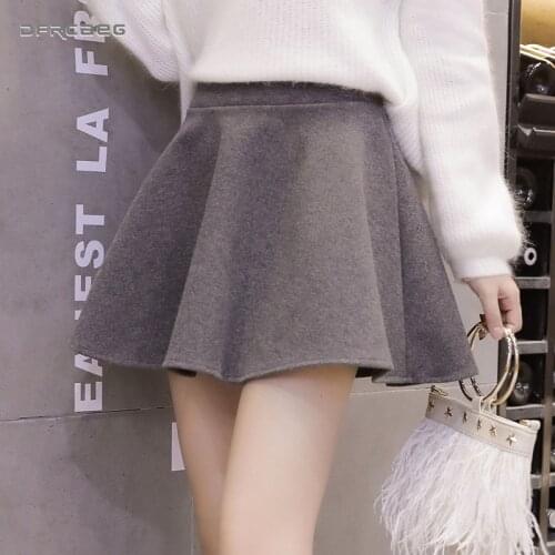 Women Winter Wool Mini Pleated Skirt Gray High Wasit Girls Schlool Causal Above Knee A Line Skater Skirts Female Woolen Saia