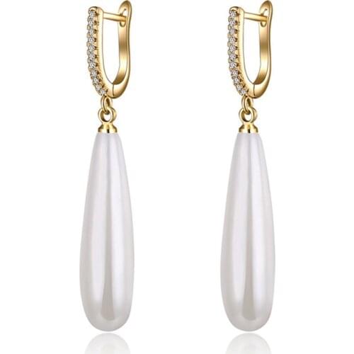 Simple White Pearl Long Earrings for Women AAA Zirconia CZ Crystal Water Drop Hanging Earrings with Pearls Fashion Jewelry Gifts