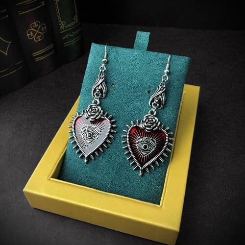 Occult Dark Goth Drop Earring Jewelry Blood Rose Heart Oil Bat Gothic Earrings For Womens Retro Hanging Long Earings Aesthetic