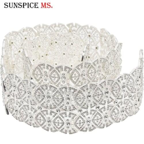SUNSPICE-MS Big Size Full Rhinestone Women Belt Morocco Gold Silver Color Caftan Waist Chain Ethnic Wedding Jewelry Wholesale