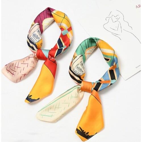 2019 Hot Sale 70*70cm Woman Spring Scarves Multicolor Patchwork Silk Scarf Square Neck Scarf Head Hair Wraps