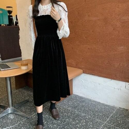 Bella Philosophy 2021 Elegant Lace Patchwork Midi Dress Vintage Female Flannel Spring Autumn Fashion Black Party Dress Vestidos