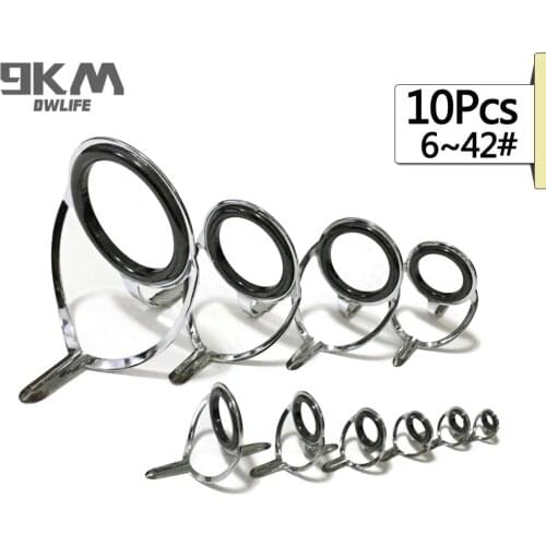 10Pcs Fishing Rod Guides Rod Repair Kit Line Rings Eye Sets Mixed Size Stainless Steel Freshwater Saltwater Fishing 6~42# 4~38mm