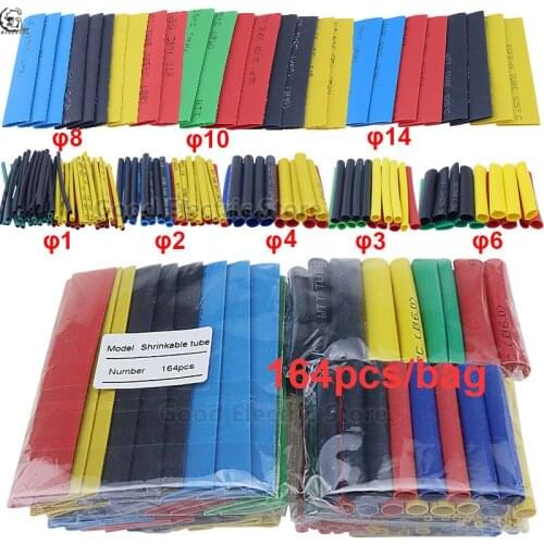 164pcs Set Polyolefin Shrinking Assorted Wire Cable Insulated Sleeving Tubing Set Heat Shrink Tube