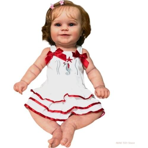 24BE 23’’ Baby Girls Doll Reborns Lifelike Doll Lovely Baby Girls Gift Real Soft Touch Caucasian Doll with Rooted Blonde Hair