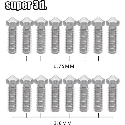 5pcs All-Mental Volcano Stainless Steel Nozzles For 3D Printer 0.2mm-1.2mm For 1.75/3.0mm Extra Lengthen M6 Nozzles parts