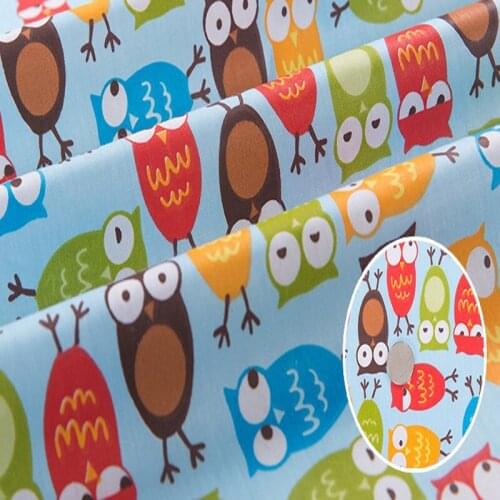 50x155cm So Cute Blue Colorful Lucky Owl Printed Cotton Fabric Twill Cloth for Patchwork Quilting Flesh Tissue For DIY Sewing