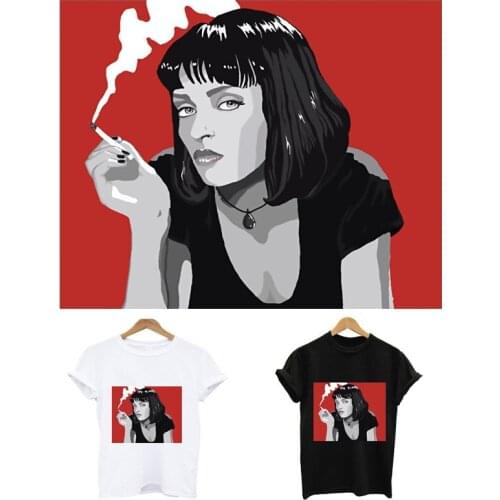 Applique thermo stickers on clothes Smoking woman stripes iron on patches heat-sensitive transfer fusible clothing custom patch