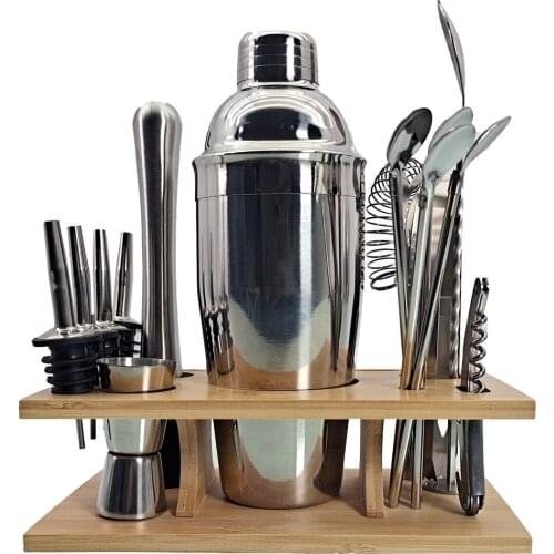 Bartender Kit 16pcs Cocktail Boston Shaker Bamboo Bracket Home DIY Suit for Mixed Drinks Martini Set Bar Tools Stainless Steel