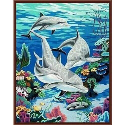 Free shiping 40x50cm Dolphin House painting by numbers oil painting on canvas home decor picture cuadros decoracion G046