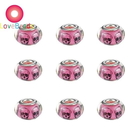 10Pcs Skull Shape Color Resin Murano Rondelle Large Hole Spacer Beads Fit Pandora Bracelet Charms Necklaces Women Men Jewelry
