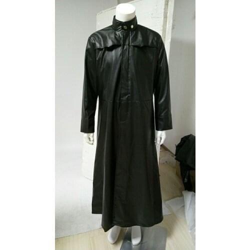 Matrix Neo Coat Cosplay Costumes Long Black Leather Trench jacket custom made