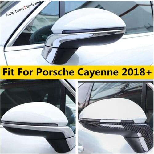 Yimaautotrims For Porsche Cayenne 2018 2019 2020 2021 Chrome / Carbon Fiber Look Car Rearview Mirror Protective Kit Cover Trim