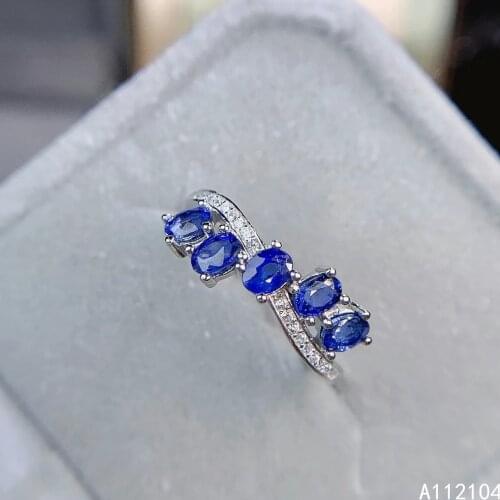 KJJEAXCMY fine jewelry 925 sterling silver inlaid natural sapphire women elegant fashion OL style adjustable gem row ring suppor