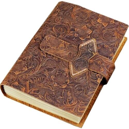 A5 Leather Journal Writing Notebook - Antique Handmade Leather Bound Daily Notepad for Men & Women TPN123(no pen and pen bag)