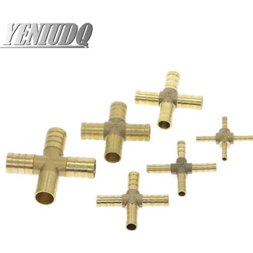 Cross Shaped Brass Pipe Fitting 4 Way 4mm-12mm Hose Barb Connector Joint Copper Barbed Coupler Adapter Coupling Pneumatic
