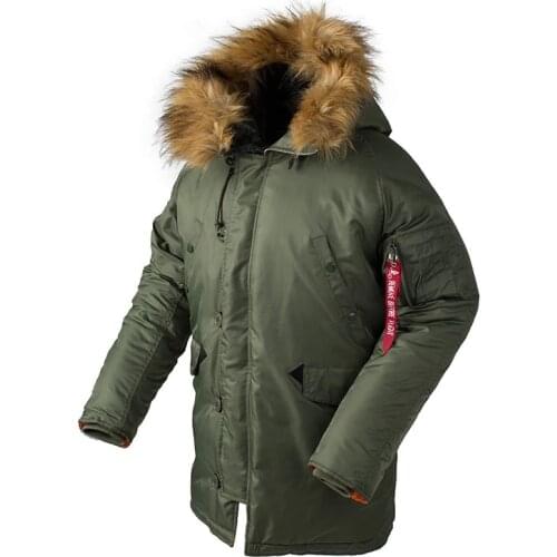 New Men Winter N3B Puffer Jacket Men Long Canada Coat Military Fur Hood Warm Trench Camouflage Tactical Bomber Army Korean Parka