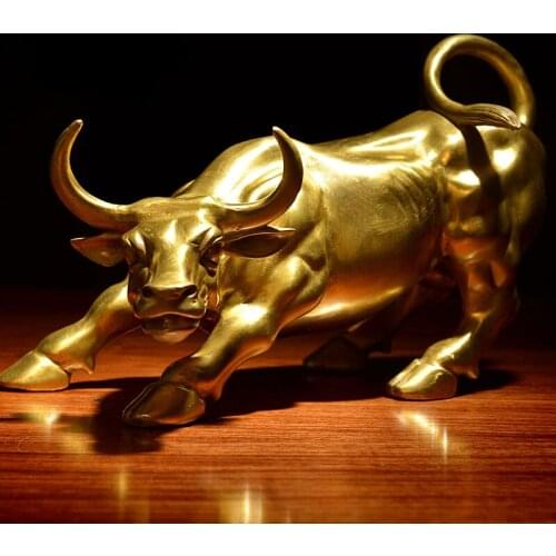 Brass Bull Wall Street Cattle Sculpture Copper Cow Statue Mascot Exquisite Crafts Ornament Office Decoration Business Gift
