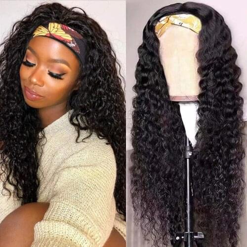 March Queen 28 Inch Deep Curly Headband Wig Human Hair Malaysia Non-Remy Full Machine Made Curly Wig For Black Women Glueless