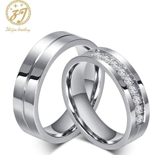 Trendy Jewelry Ring Simple Design Hoop 316L Stainless Steel Anniversary Couple Rings Crystal For Women Men Anillos Mujer