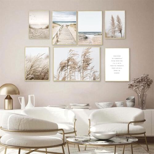 Reed Grass Wall Art Print Nordic Poster Bridge Prints Lake Beach Canvas Painting Nature Posters Wall Pictures Living Room Decor