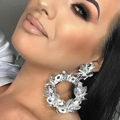 ZHINI 2021 New Punk Gold Color Round Dangle Earrings for Women Exaggerated Colorful Crytsal Big Earring Wedding Jewelry Gift