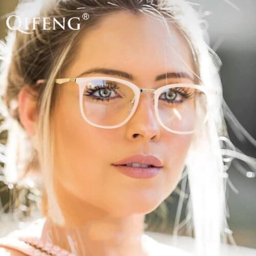 QIFENG Optical Eyeglasses Frame Women Computer Prescription Eye Glasses Spectacle Frame Female For Womens Clear Lens QF114