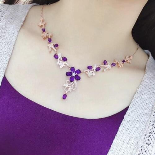 Deluxe Amethyst Necklace, 925 Pure Silver Customization, Seiko Production, Hot Selling Style, Wholesale Price