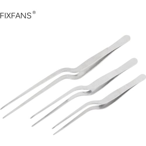 FIXFANS 1Pc Precision Medical Long Curved Tweezers Non-slip Stainless Steel Dental Bend Forceps Picking Tool 14cm 16cm 20cm