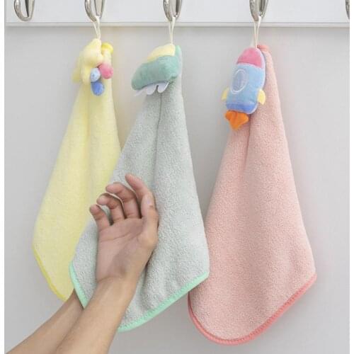 Hands Towel Hanging Cartoon Doll Decor Face Towel Skin-friendly Fadeless Coral Fleece Fluffy Hanging Hands Towel for Bathroom
